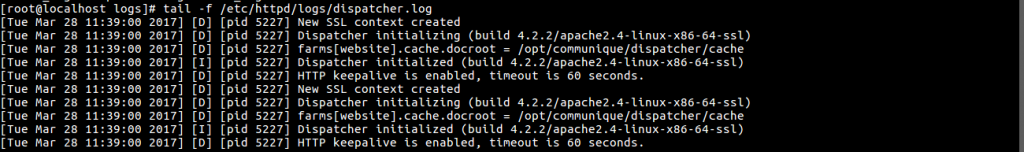 Check correct installation of dispatcher in logs