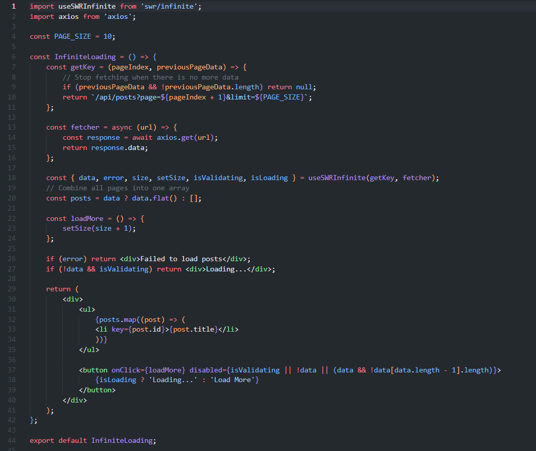 pagination using useSWRInfinite