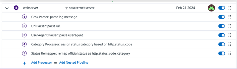 Example of a log pipeline built from scratch.